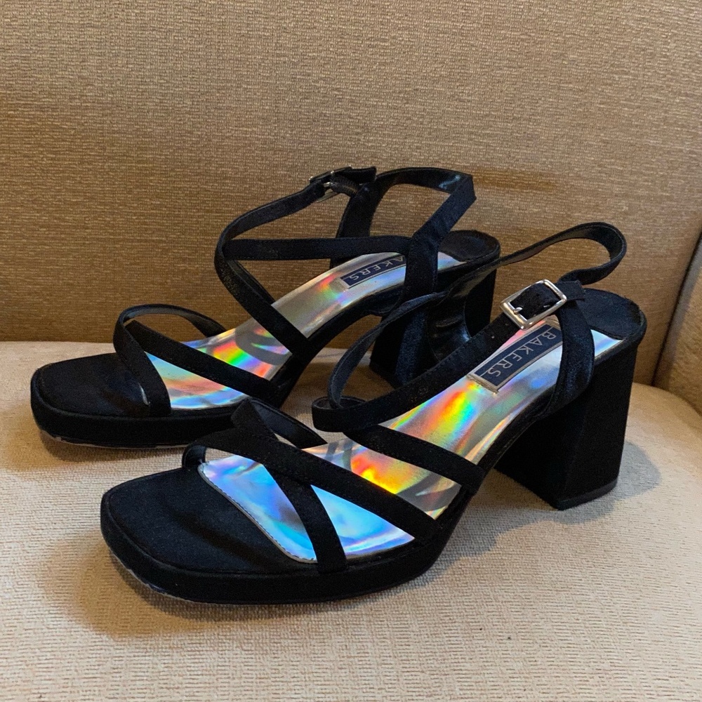Bakers Black Strappy Satin Sandals